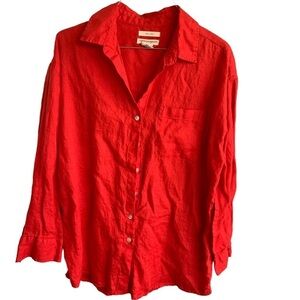 Christian Siriano Linen Women’s Top Size XS Blouse Button Oversized Long Sleeve